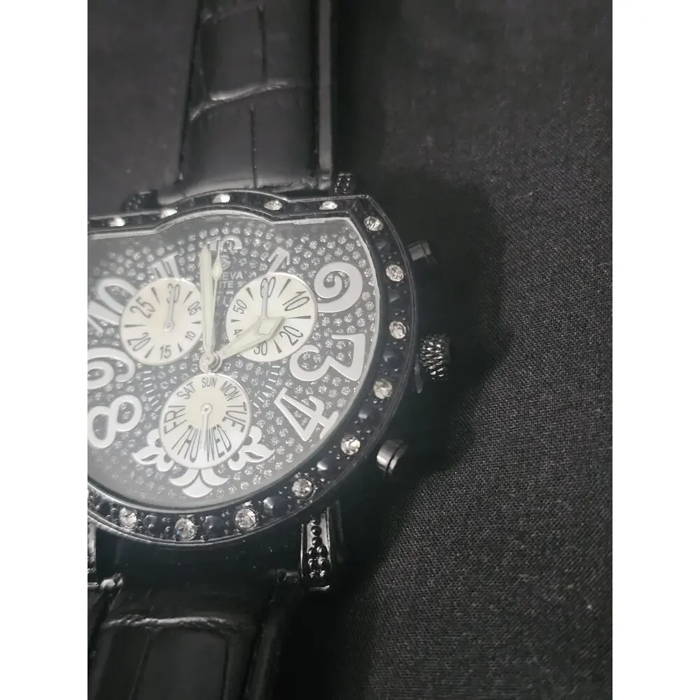 53.6mmGold Men's Fashion Analog Quartz watch w/Black Faux Leather Band